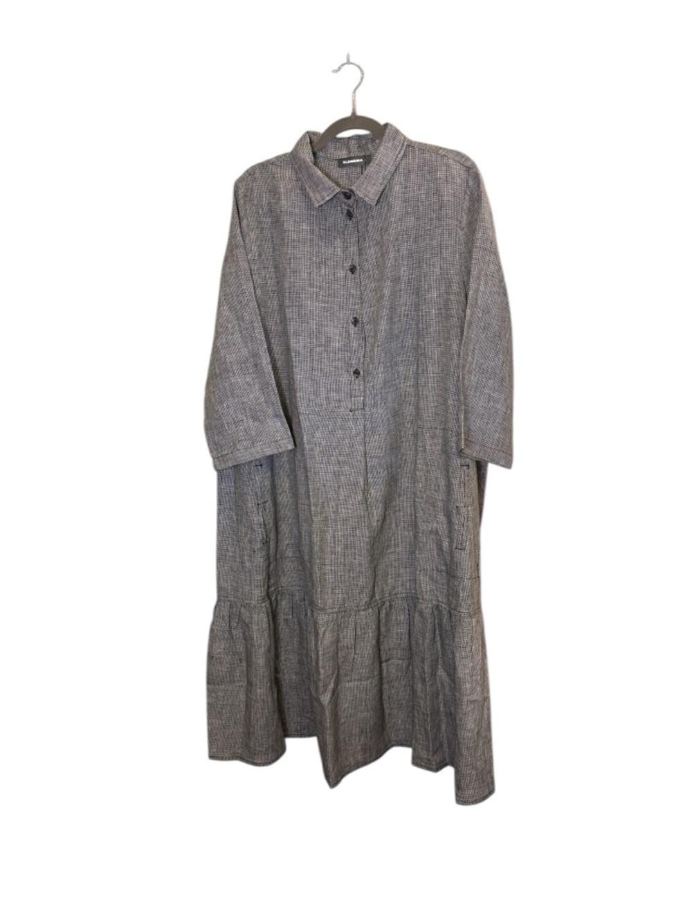 Alembika Lagenlook Houndstooth 100% Linen Minimalist Midi Shirtdress Sz 10